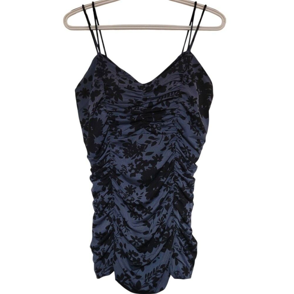 Lands End Tankini Swimsuit Top Black Gray Scalloped Hem Womens Size 14